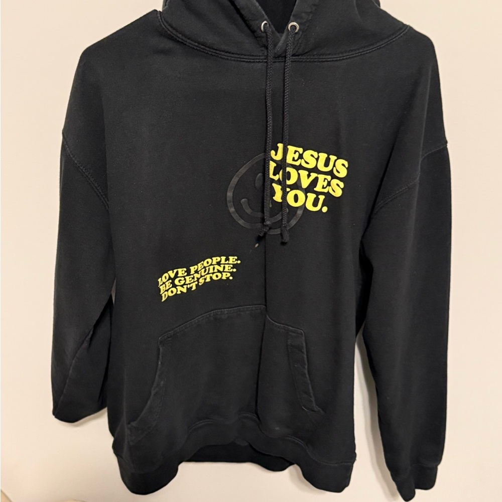 Jesus Love You Black Hoodie with Yellow Text
